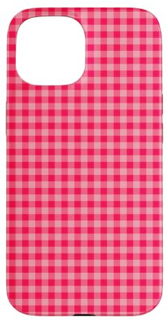 Custodia per iPhone 15 Cottagecore Preppy - Mini quadretti a quadretti, colore: rosa acceso