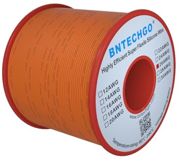 BNTECHGO - Carrete de cable de silicona flexible de calibre 26 AWG, alambre trenzado de cobre estañado, 76 m, naranja
