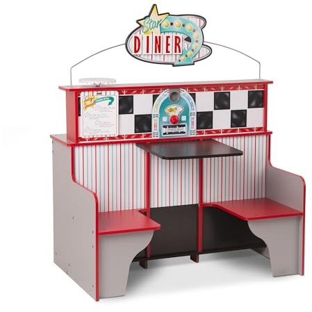 Melissa & Doug Star Diner Restaurant Playset Pretend Play Café and Kitchen Double-Sided Wooden Role Play Toy for Children Age 3+, Gift for Boy or Girl