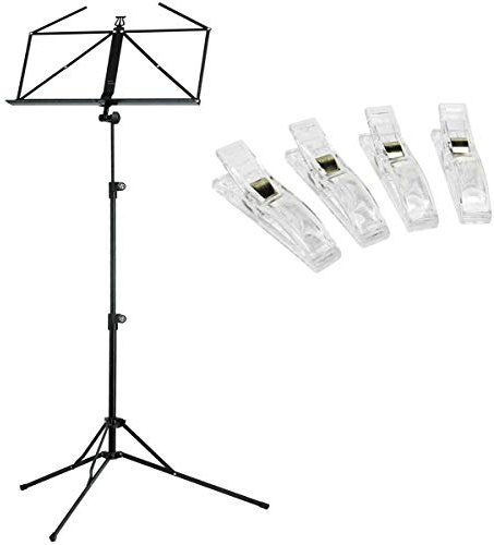 K&M 100/5 Notenständer Notenpult Schwarz + keepdrum 4 Stück Notenklammern