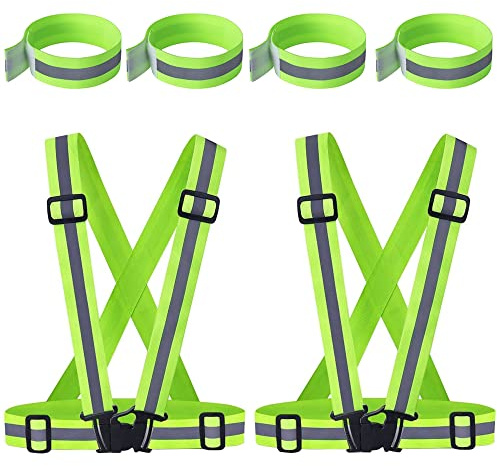 DOULEIN Chalecos Reflectantes，2 Pcs Chaleco de Seguridad Reflectante Chaleco Reflectante Alta Visibilidad Elástica Ajustable y 4 Bandas para Correr, Senderismo, Ciclismo, Carreras, Motorista