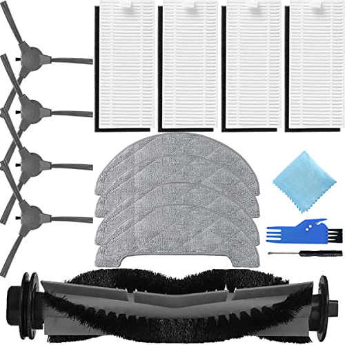EATBALE Accessories Kit for Ultenic D5 Series D5S / D5S Pro / D5S Pro+ Robot Vacuum Cleaner, Replacement Spare Part 1 Main Brush, 4 Side Brush, 4 HEPA Filters, 4 Mop Cloth Pads (13 Pcs)