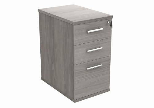 Office Hippo Essentials Heavy Duty Storage Pedestal Unit, File Cabinet Featuring 3 Lockable Drawers, Suitable For Commercial Office, Home And Classroom, Alaskan Grey Oak, 60D x 40.4W x 73Hcm