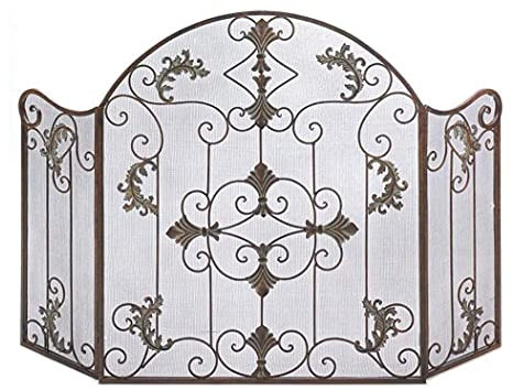 Kaminschutz aus schwarzem Metall mit 2 Scharnieren, Funkenschutz-Sicherheitsschutz, dekoratives Schnörkeldesign, 80 cm hohe Funkenschutzabdeckung The New