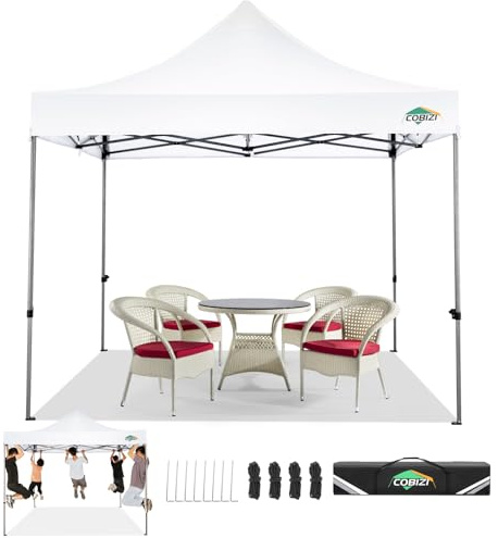 COBIZI 10x10 Pop Up Canopy Tent 10x10 Easy up Canopy, Heavy Duty Outdoor Canopy UPF 50+ All Weather Waterproof Instant Party Tents for Parties Gazebo with Handbag, White(Windproof Upgraded)
