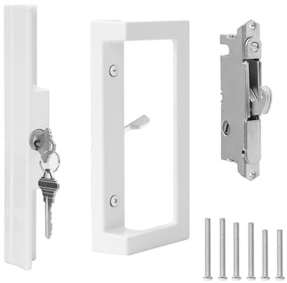 MaxxGeek Sliding Patio Door Handle Set with Key Cylinder and Mortise Lock,Sliding Glass Door Handle with Lock Fits Door thicknesse is 1-3/4'' to 2-1/5'' and 3-15/16'' Screw Hole Spacing.