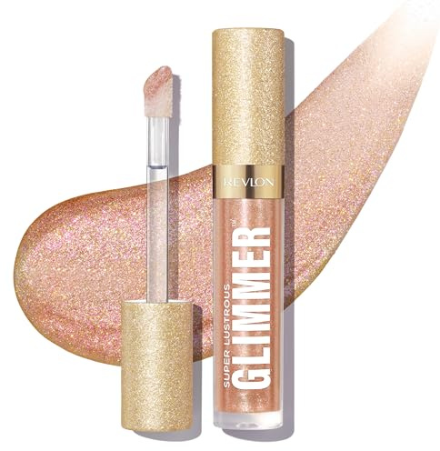 Revlon Super Lustrous Glimmer Gloss – Hydrating & Plumping Lip Gloss with Plant-Based Glitter, 3D Shimmer, 39% Hydration Boost & Oversized Applicator, Happy Hour