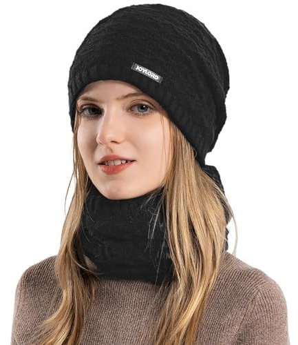 Djfkey Wintermütze Strickmütze mit scarf Damen Herren Warme Mütze Beanie Herbst Winter Schal und Mütze Set 54-60CM Damenmützen (Standard, Schwarz)