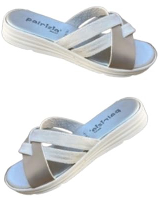 Patrizia Azzi sandalo donna estate mare spa relax fascette incrociate comodo elegante (Bianco/Argento, Sistema Taglie Calzature EU, Adulto, Donna, Numero, Media, 37)