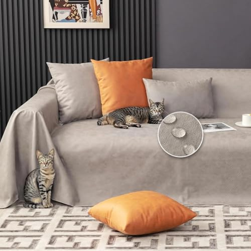 SECXEO Jeté de Canapé Imperméable et Anti-Griffe Chat, Protège-Canapé Universel Antidérapant, Lavable en Machine, 90 x 90 cm, Gris Clair