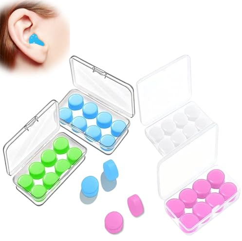 Ear Plugs for Sleep, Earplugs, 32 Pcs Reusable Silicone Earplugs, Moldable Gel Ear Plugs for Reducing Noise, Comfortable Noise Cancelling EarPlugs for Travel, Sleeping and Swimming