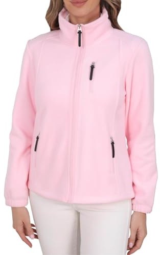 Dyhxuan Chaquetas de forro polar para mujer al aire libre con cremallera completa, chaqueta de forro polar con cuello alto, chaqueta de otoño, chaqueta de transición con bolsillo con cremallera, Rosa