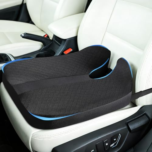 Juuwan Car Seat Cushion, Long Memory Foam Car Seat Cushion for Driving, Height Booster & Improves Driving Vision,Comfortable Adult Car Booster Seat for Long Sitting, Suitable for Truck, Cars (Black)