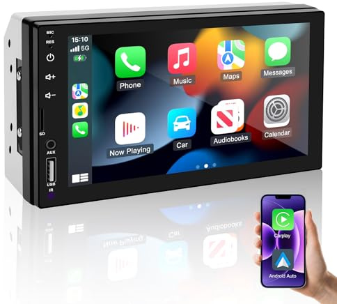 Liwogi 7 Wireless CarPlay & Android Auto 2 DIN Car Radio with GPS BT FM AM RDS, 7-Color Keys, Steering Wheel Control, Reverse/DVR Ready Gift for Christmas