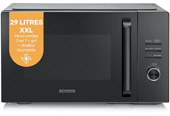 SEVERIN Four à Micro-ondes avec Gril et Air Chaud, 29L, 900W, 7 programmes, Minuterie 95 mn, Plateau Tournant 31,5cm, Noir, MW 7798