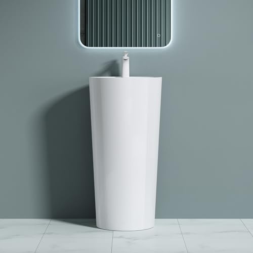 doporro Lavabo Colonne Vasque sur Pied Lave Mains Rond Blanc 45x45x90cm | Solid Surface, pour Salle de Bain, Colossum35