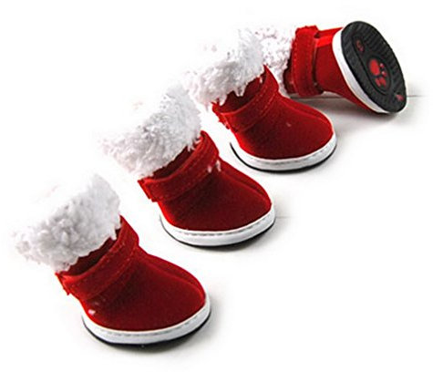 Ranphy Kleine Hunde Wasserabweisende Hundeschuhe mit reflektierender und robuster Anti-Rutsch-Sohle, Hunde Pfoten halten warm im Winter, Rot, XS