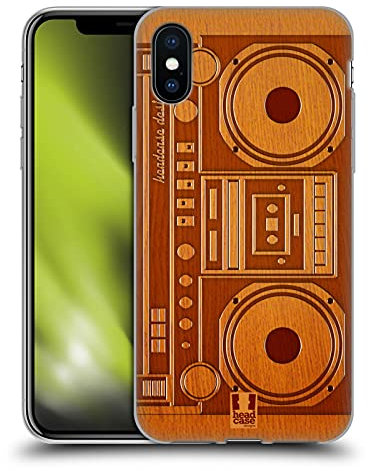 Head Case Designs Boombox Gadget en Bois Coque en Gel [Protection de Qualité Militaire] Compatible avec Apple iPhone X/iPhone XS Et Compatible avec MagSafe