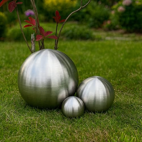 Köhko 3er Edelstahlkugeln-Set-06 Ø 9-15-24 cm Dekokugel aus gebürstet-matten Edelstahl