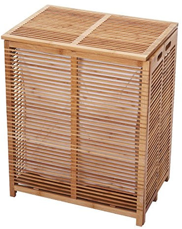 Wäschetruhe HWC-B18, Wäschebox Wäschekorb Wäschesammler, Bambus 61x50x35cm