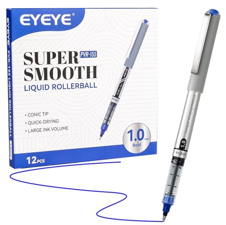 EYEYE Tintenroller, 0.7 mm Spitze, 12 Stück, Blaue | Tintenrollermit flüssiger, Schnell Trocknend, Glattes Schreiben für Journaling, Notizen, Büro und Schulbedarf