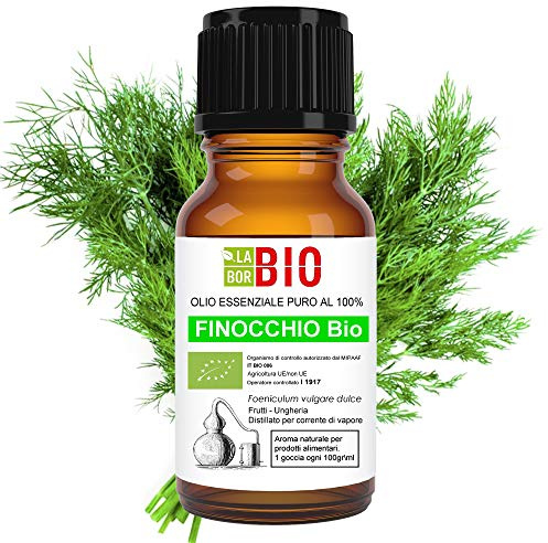Finocchio Bio Olio essenziale 100% Puro 10 ml - Uso interno Terapeutico Alimentare Diffusori Aromaterapia Cosmetica Cucina - Laborbio