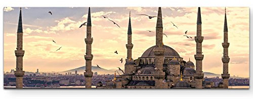 Eau Zone Wandbild auf Leinwand 150x50cm Sonnenuntergang über der blauen Moschee – Istanbul