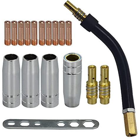 RIVERWELD MIG MAG Kontaktspitzen 0,8 mm M6 140.0059 Spitzenträger Diffusor 002.0078 Kegelige Gasdüse 12,0 mm 145.0075 Schweißbrennerhals 002.0009 Kit für MB15 15AK Schweißbrenner 18 Stück