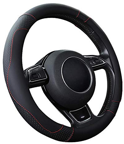 SFONIA Auto Lenkrad Abdeckung Lenkradschutz Lenkradhülle Mikrofaser-Leder Universal 37-38cm/15 Rutschfest Atmungsaktiv Langlebig (Schwarz)
