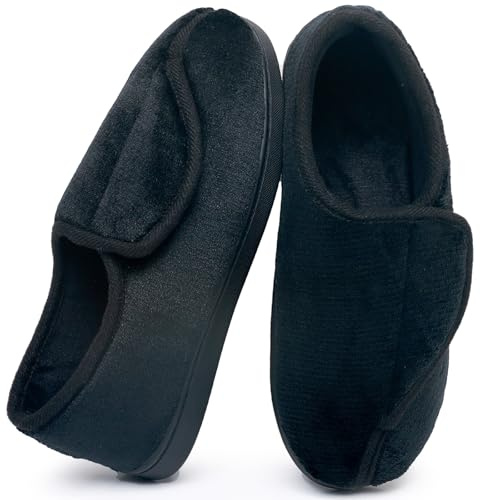 Git-up Ladies Diabetic Slippers Arthritis Edema Memory Foam Adjustable Closed Toe Swollen Feet Slippers Comfortable House Indoor Outdoor Shoes with Rubber Sole, Black UK/9