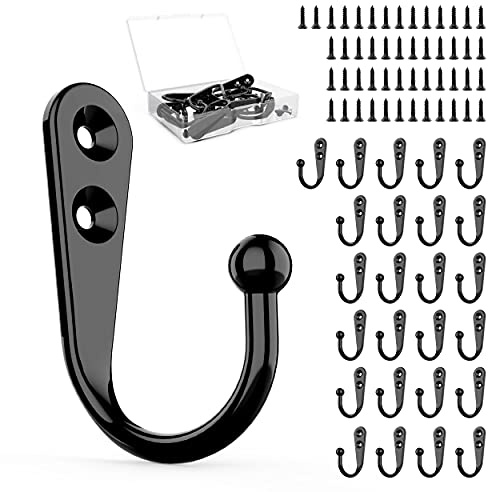 ZAYBOD 25 Pcs Black Wall Mounted Coat Hooks, Hanger Hook with 50 Pieces Screws for Hanging Hat, Towel, Key, Robe, Coats, Scarf, Bag, Cap, Coffee Cup, Mugs