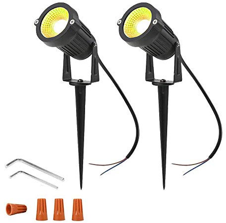 Ygapuzi Luces LED para camino de 5 W, 12V, bajo voltaje, focos, paredes, árboles, banderas, iluminación exterior para entrada, patio, césped, piscina, jardín, con estacas, 2 Paquete (Blanco Cálido)