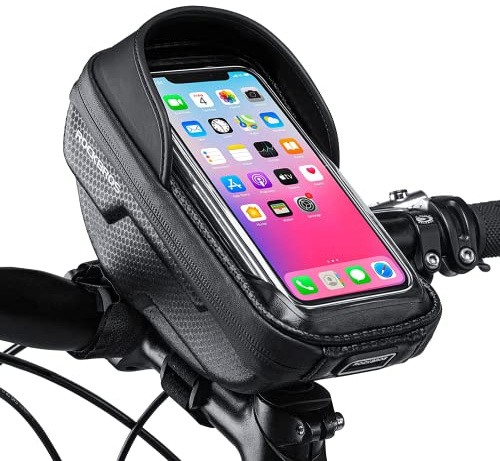 ROCKBROS Bike Phone Mount Bag Bike Front Frame Handlebar Bag Waterproof Bike Phone Holder Case Bicycle Accessories Pouch Sensitive Touch Screen Compatible with iPhone Below 6.5