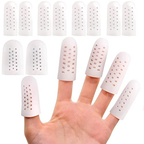 COGANA Gel Fingerlinge, Fingerhülsen Silikon, 10 Stück Atmungsaktive Fingerkappen, für Triggerfinger, Handekzem, bei Blasen, Fingerknacken, Fingerarthritis und Mehr.(Weiß)