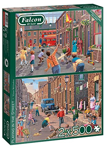 Falcon Playing in the Street – 2 x 500 Piece Adults Jigsaw Puzzles | 500 Pc Adult Jigsaws Set of 2 - Nostalgic, Charming Puzzles - Cosy Rainy Day Activity, Christmas & Birthday Gift - 68 x 49 cm
