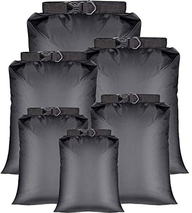 DRERIO 6 PCS Dry Bags Waterproof Dry Bag Set Dry Sack Small Dry Bags Rucksack Liner Black Canoe Bags Water Resistance for Camping Hiking Backpacking Kayaking Home Storage