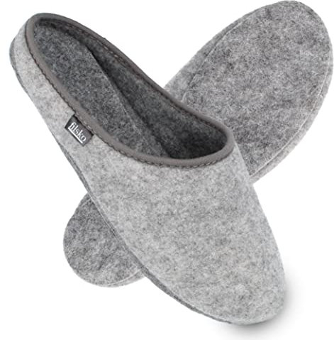 filsko® - Hausschuhe Herren - Hausschuhe Damen - Filzpantoffeln - perfekt bei kalten Fußböden - Dicke Filzlaufsohle - Federleicht nur 170g - Hell grau - 41 EU