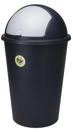 Spetebo Pattumiera XL con coperchio scorrevole, colore nero, 50 l, cestino rotondo con coperchio a cupola, secchio cosmetico, contenitore per rifiuti riciclabile