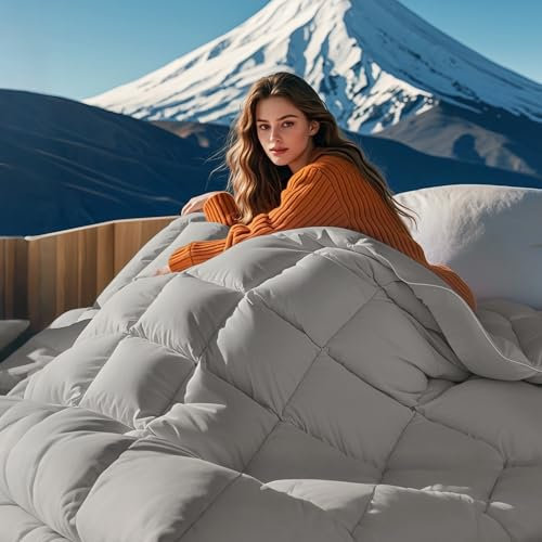 BEDSURE Daunendecke 135x200 Daunen Bettdecke - Warm Winterdecke 90% Daunen und 10% Federn 880 gr. Füllung, Federbettdecke with Öko-Tex Zertifikat, Waschbar Steppdecke Grau