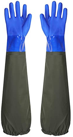 Rubber Gloves, Agriculture Cotton Lining Chemical Resistance Pond Gloves, Waterproof Heavy Duty Long Rubber Gloves Drain, Reusable Cleaning Gloves for Gardening Aquarium Fishery Machinery ​Industry
