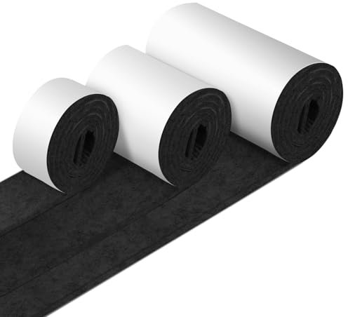teeppo Filzgleiter Selbstklebend, 3 Rollen Filzgleiter für Stühle, 4mm Dick Filz Selbstklebend, Stark und Möbelfüße, Schneiden Sie Jede Form, Möbelgleiter(100 x 10cm/100 x 5cm/100 x 2cm), Schwarz