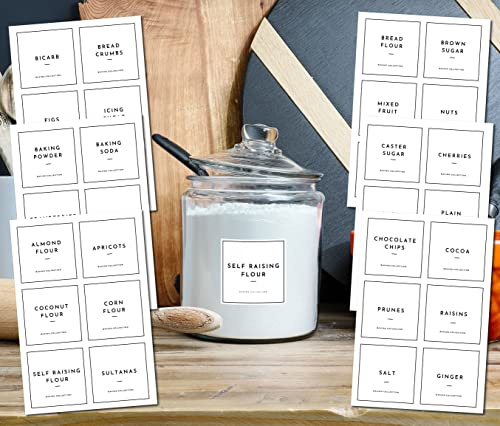 QuoteMyWall Pantry Labels Stickers for Kitchen Organisation Vinyl Jar Container Tags for Baking Tea Coffee Pasta Essential Modern Pack (Baking Collection White)