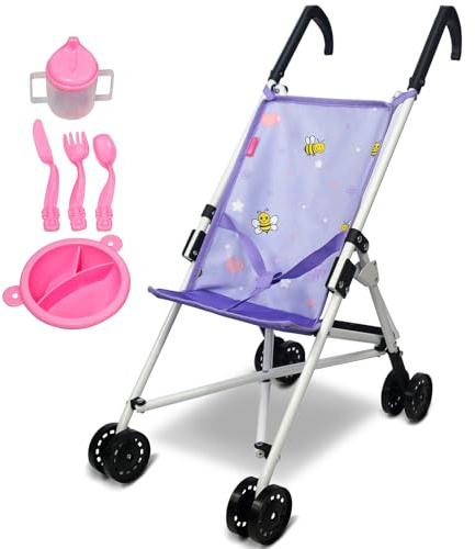 Anivia Poussette de Poupée pour Filles de 2 Ans - Jouets de Poussette avec Ustensiles de Cuisine - Violet