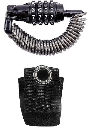 1 Bicycle Lock with 1 Storage Bag, Digital Code Lock, Helmet Lock, Anti-Theft Cable Lock, Chain Rope Combination Lock, Suitable for Bicycles, Motorcycles (Black)