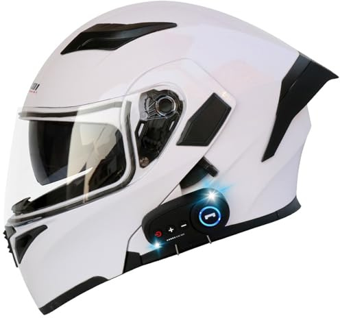 RUYICZB Casque De Moto Avant Rabattable Bluetooth avec Double Visière Antibuée, Casques De Course Approuvés Dot/ECE, Casque Modulaire Intégral pour Réponse Automatique,A1,M
