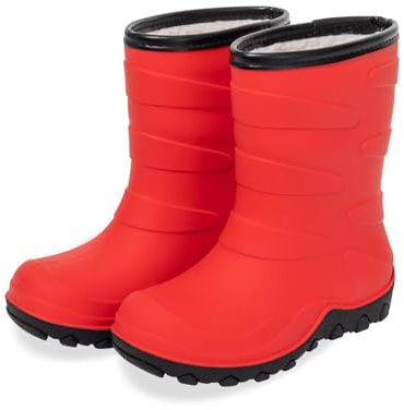 FUNCOO PLUS Kids Warm Fleece Wellies, Girls Boys Winter Waterproof Rain Boots Children Snow Boots Wellington Boots Size 13, Red