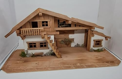 Holzdeko-Ma Weihnachtskrippe- Krippe Krippenstall Weihnachten-Weihnachtskrippe mit Figuren (K1F)