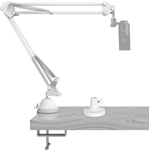 GEEKRIA for Creators Mikrofonarm kompatibel mit Fifine K669, K670, K678, AmpliGame A6T, A8 Mikrofonarm mit Tischflanschhalterung, Aufhängungsständer, Schreibtischhalterung (weiß)