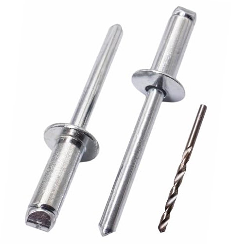 SKIR'CO 50 rivetti ciechi in alluminio 6,0 x 16 mm, mandrino in acciaio, rivetti pop, testa a cupola, rivetti DIN 7337, punta da trapano inclusa
