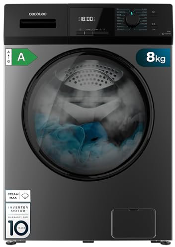 Cecotec Waschmaschine 8 kg Frontlader Bolero Dresscode 8410 Inverter Steel A. 1900W, 1400 U/min einstellbar, 16 Programme, Inverter Plus Motor, Niedriger Verbrauch, Dampf, Kleidung sterilisieren